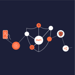 outline of a shield in the middle with circle icons connected to it