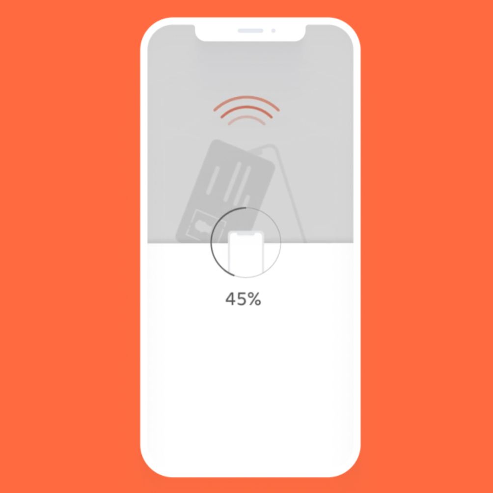 phone in 45% verification process of ID in orange background